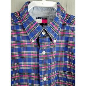 Vintage 90s Tommy Hilfiger Shirt Mens Medium Plaid Classic Crest‎ Oversized Prep